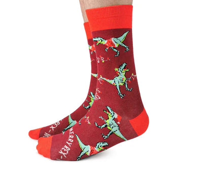 Merry Rex-Mas Men's Crew Socks by Uptown Sox