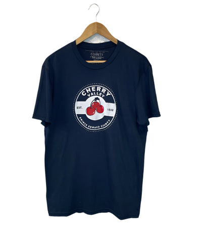 CHERRY VALLEY Canning Label Design Unisex Men's NAVY BLUE Modern Crew T-shirt