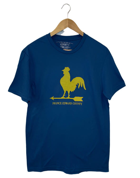 Rooster, weathervane, adult, unisex, tshirt, indigo