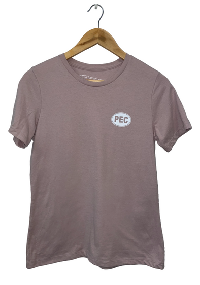 womens, tiny oval, oval, pec, tshirt, pink, pink gravel, relaxed fit 