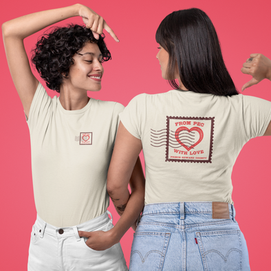 NEW! FROM PEC with LOVE Stamp Design on Cream Colour Unisex Modern Crew T-shirt