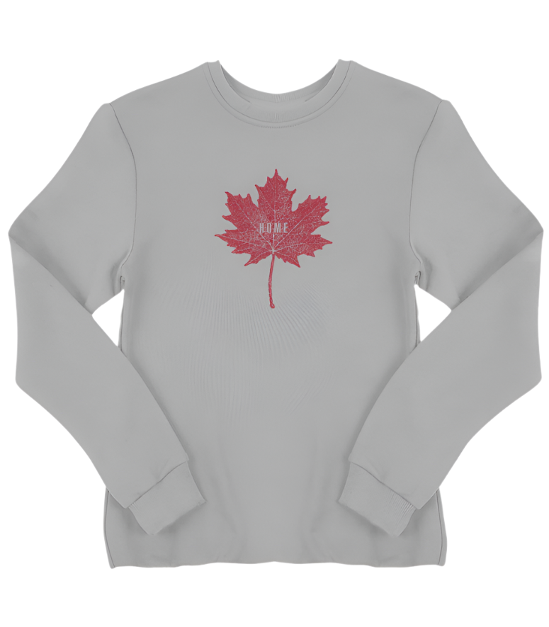 MAPLE LEAF HOME Design on Unisex CREW Fleece Sweatshirt in RED OR ATHLETIC  GREY • MADE IN CANADA