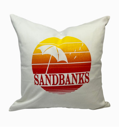 sandbanks sunburst sunset retro design on pillow