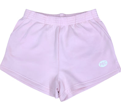 light pink short shorts with pec oval design