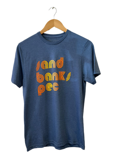 70's roller boogie sandbanks retro vintage style t-shirt in blue pec prince edward county