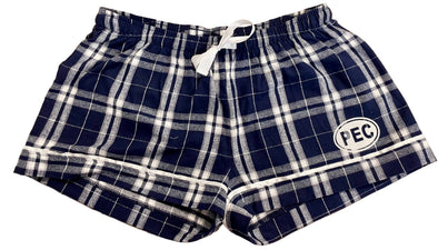 FLANNEL Women's PEC Oval Shorts | NAVY AND SILVER PLAID