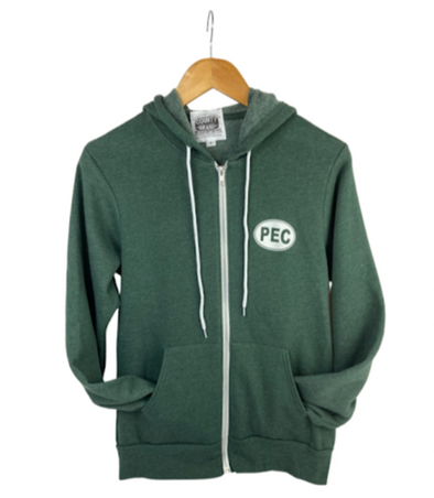 PEC Oval Full ZIP Unisex FOREST HEATHER Hoodie Fleece Sweatshirt Sweater