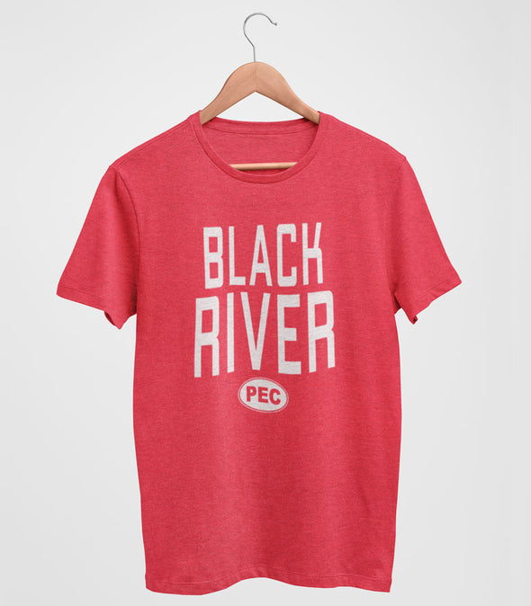 BLACK RIVER PEC Oval Men's Unisex RED & NAVY Heather Modern Crew T-Shirt