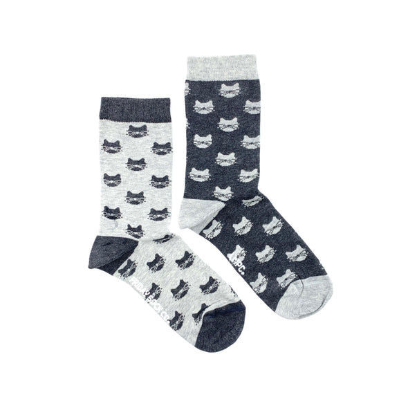 inverted grey cat socks women crew intentionall mismatched