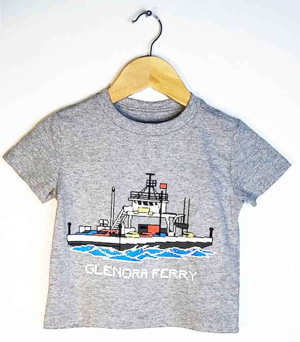 kids glenora ferry boat 8-bit design on grey t-shirt prince edward county pec