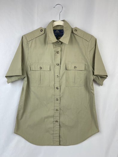 Khaki Tilley Endurables Short Sleeve Button up Shirt Size Small. 65% Polyester 35% Cotton