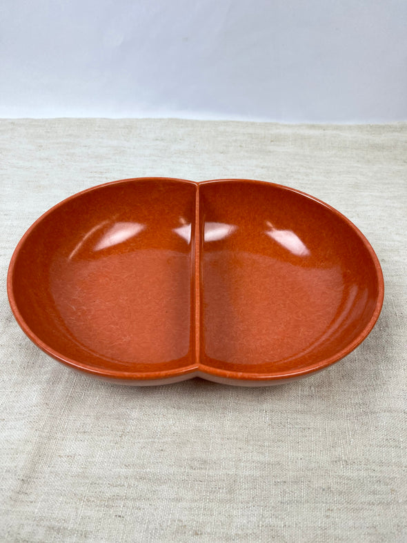 Vintage COLORAMIC Melmac burnt orange Divided dowl Melamine Serving Bowl Hard Plastic Made in Canada MCM. 2.5" x 10.5" x 7.5"  
