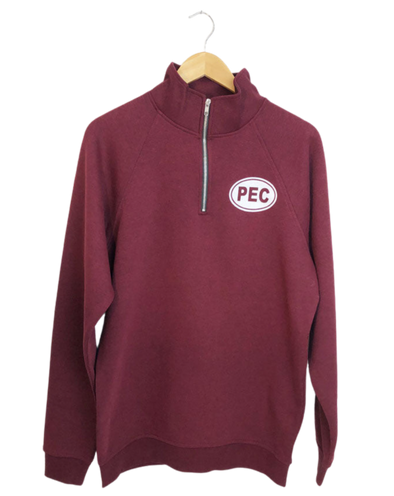 PEC Oval BURGUNDY HEATHER Unisex Quarter 1/4 Zip Fleece Sweatshirt