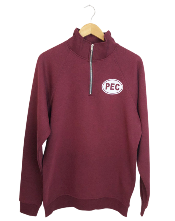 PEC Oval BURGUNDY HEATHER Unisex Quarter 1/4 Zip Fleece Sweatshirt