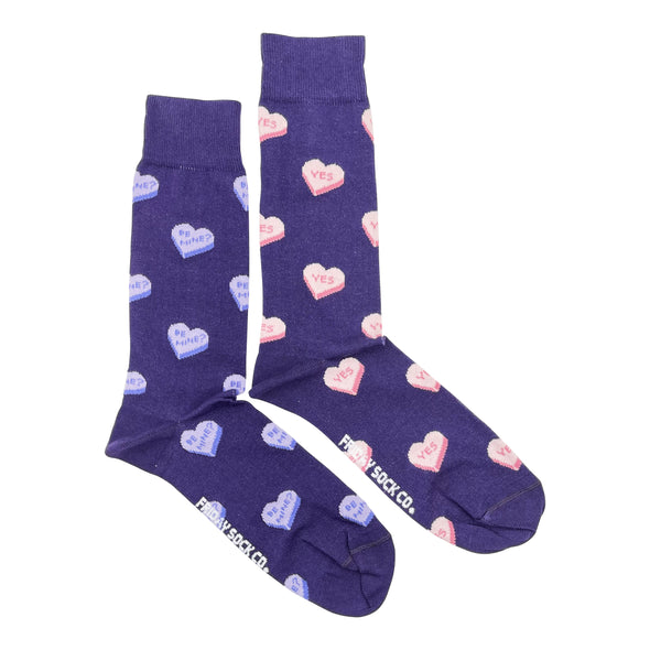 friday sock co purple candy hearts men's socks