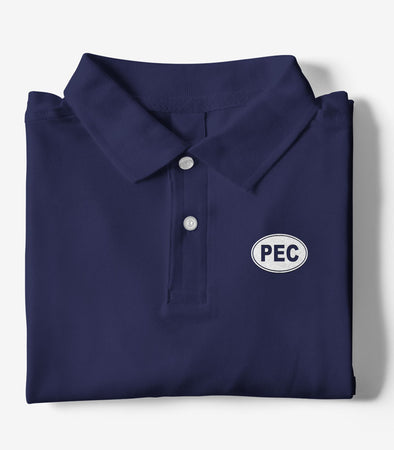 PEC Oval Embroidered NAVY BLUE Men's Cotton Piqué Polo Short Sleeve Shirt