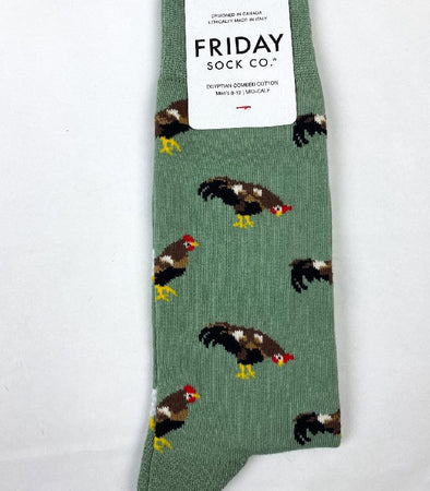 Chicken & Rooster Men's Crew Socks by Friday Sock Co