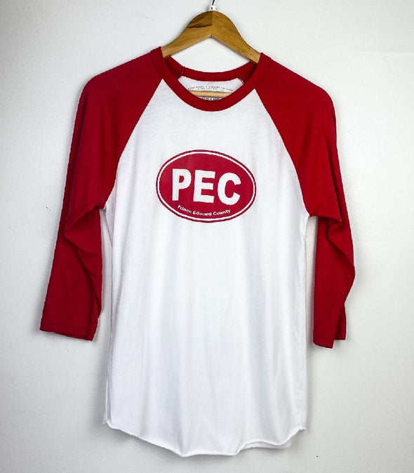 PEC OVAL Unisex Red and White Baseball Shirt