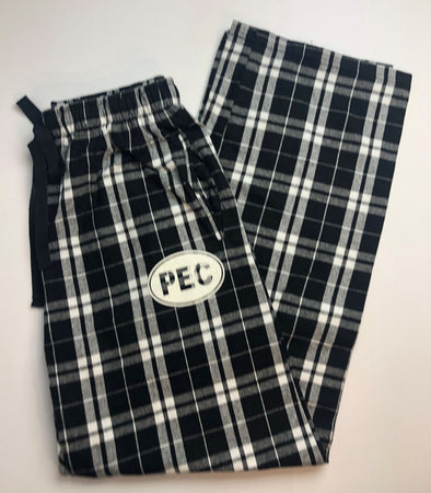 Unisex Flannel BLACK & White Cotton Plaid Pants w/ PEC Oval