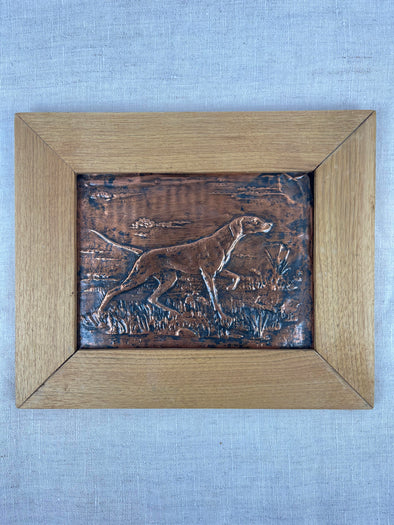 hammered hunting dog picture with wood frame