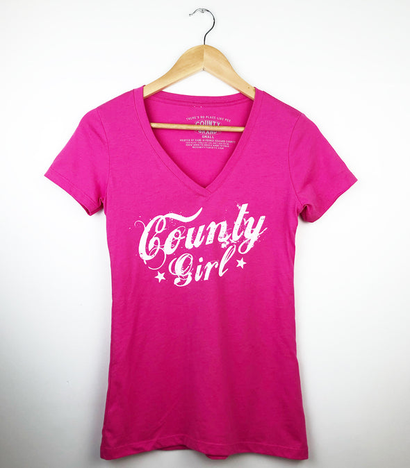 COUNTY GIRL Women's RASPBERRY PINK Modern V-Neck T-Shirt