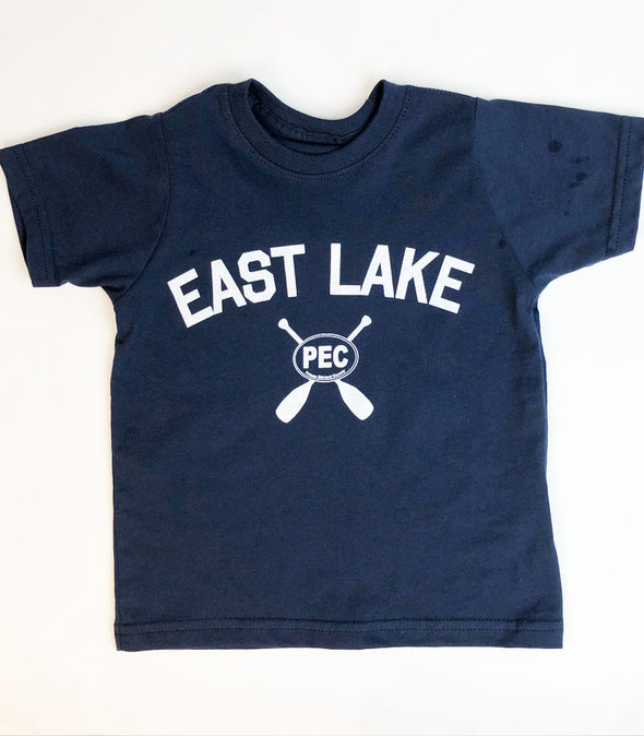EAST LAKE on Navy BLUE - Kids and Youth Modern Crew T-Shirt