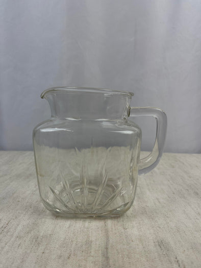 Federal Glass Clear Starburst Sunburst Design Juice Pitcher 50's. Vintage Federal Clear Glass Pitcher Water Juice Milk Sunburst Star Bottom 1950's
