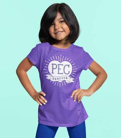 girl wearing PEC forever heart purple t-shirt prince edward county