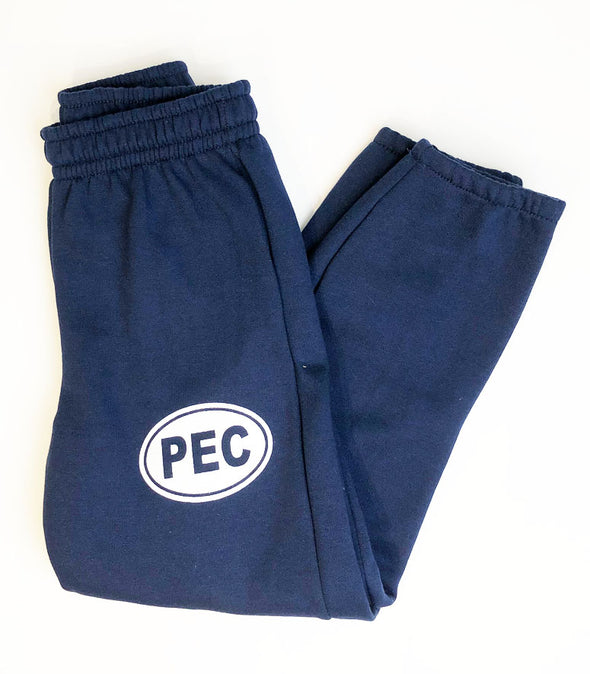 kids navy blue sweat pants with PEC Oval on side
