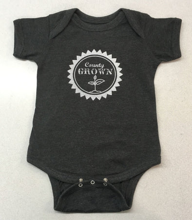 COUNTY GROWN SPROUT Baby Onesie -Charcoal Heather • Vintage Blue • Vintage Purple