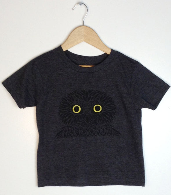 NORTHERN SAW WHET OWL • Prince Edward County PEC • Kid's & Youth Charcoal Heather Modern Crew T-Shirt