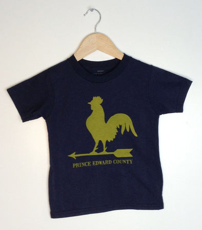 ROOSTER WEATHER VANE Kid's & Youth Navy w/ Yellow Ink Modern Crew T-Shirt