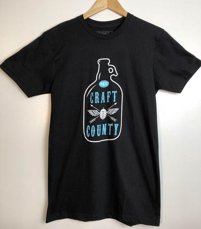 craft county pec prince edward county beer growler design on black t-shirt