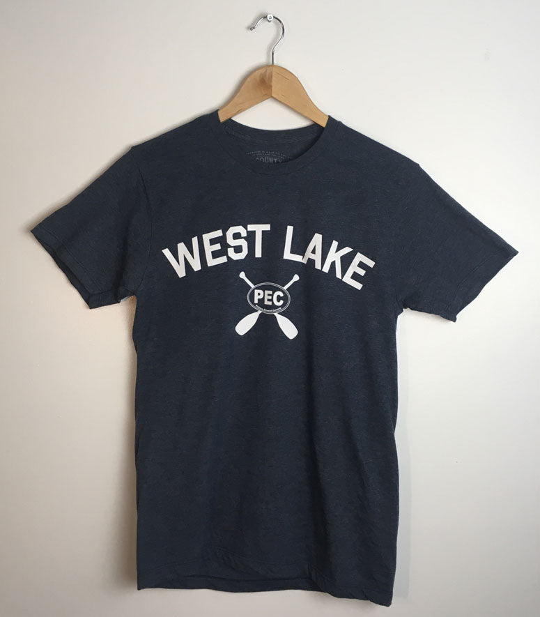 Unisex Modern Crew Ringer T-Shirt • Collegiate West Lake Prince Edward County Pride • Navy Blue with White Trim MEDIUM by County T-Shirt Co.