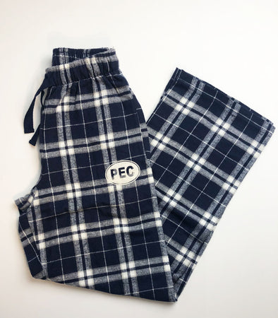 Unisex Flannel NAVY & WHITE Cotton Plaid Pants w/ PEC Oval
