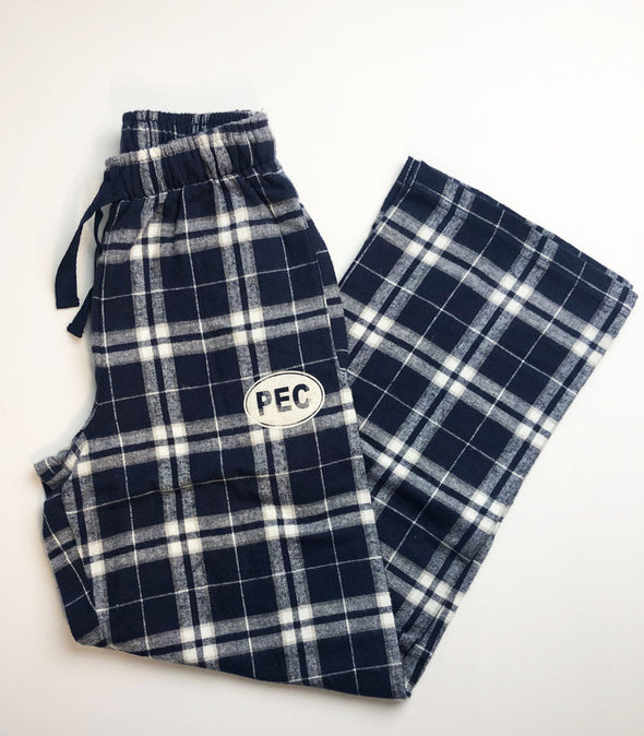 Unisex Flannel NAVY & WHITE Cotton Plaid Pants w/ PEC Oval