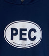 PEC Oval Hoodie on NAVY BLUE Unisex Prince Edward County Made in Canada