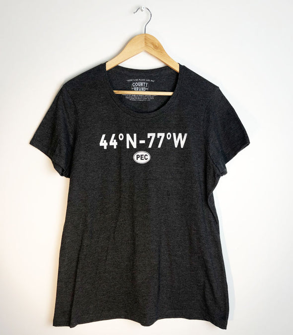 44°N 77°W PEC Coordinates PEC Oval Women's Charcoal Heather Modern Crew T-Shirt