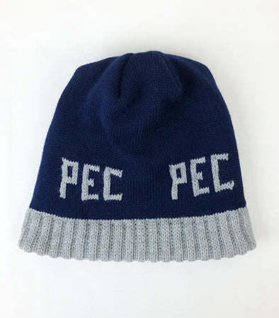 pec knitted in acrylic beanie toque navy blue with grey 