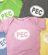 pec oval on baby onesies lots of colours