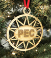 wood STAR christmas ornament with PEC oval prince edward county