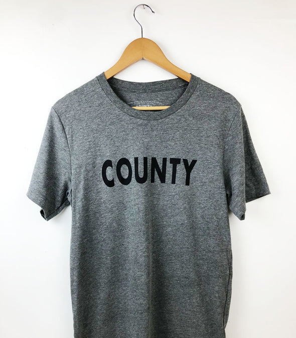county pt on deep heather grey unisex men's t-shirt