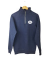 quarter zip navy blue heather with small pec oval on left chest prince edward county