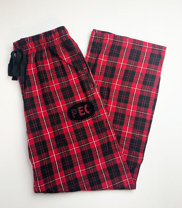 Unisex RED & BLACK Flannel Cotton Plaid Pants w/ PEC Euro Oval
