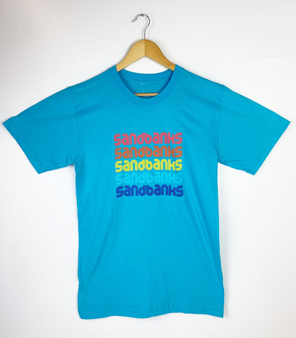 SANDBANKS  70's RETRO Aqua Blue Unisex Men's T-Shirt