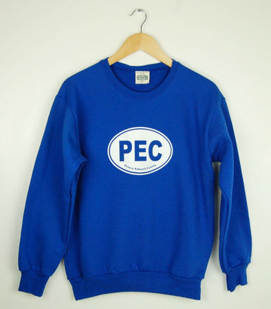 PEC Oval UNISEX ROYAL BLUE Fleece CREW Sweatshirt Sweater  MADE IN CANADA!