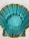vintage blue glazed ceramic clam shell bowl dish