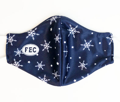 MASKS • SNOWFLAKE WINTER HOLIDAY NAVY BLUE DESIGN w/ PEC Oval MADE IN CANADA • PRINCE EDWARD CANADA