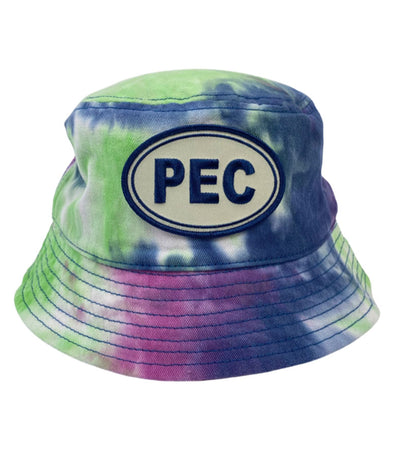 tie dye bucket hat with pec oval patch 