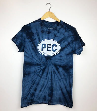 pec oval prince edward county design on unisex men's navy blue spider tie dye t-shirt